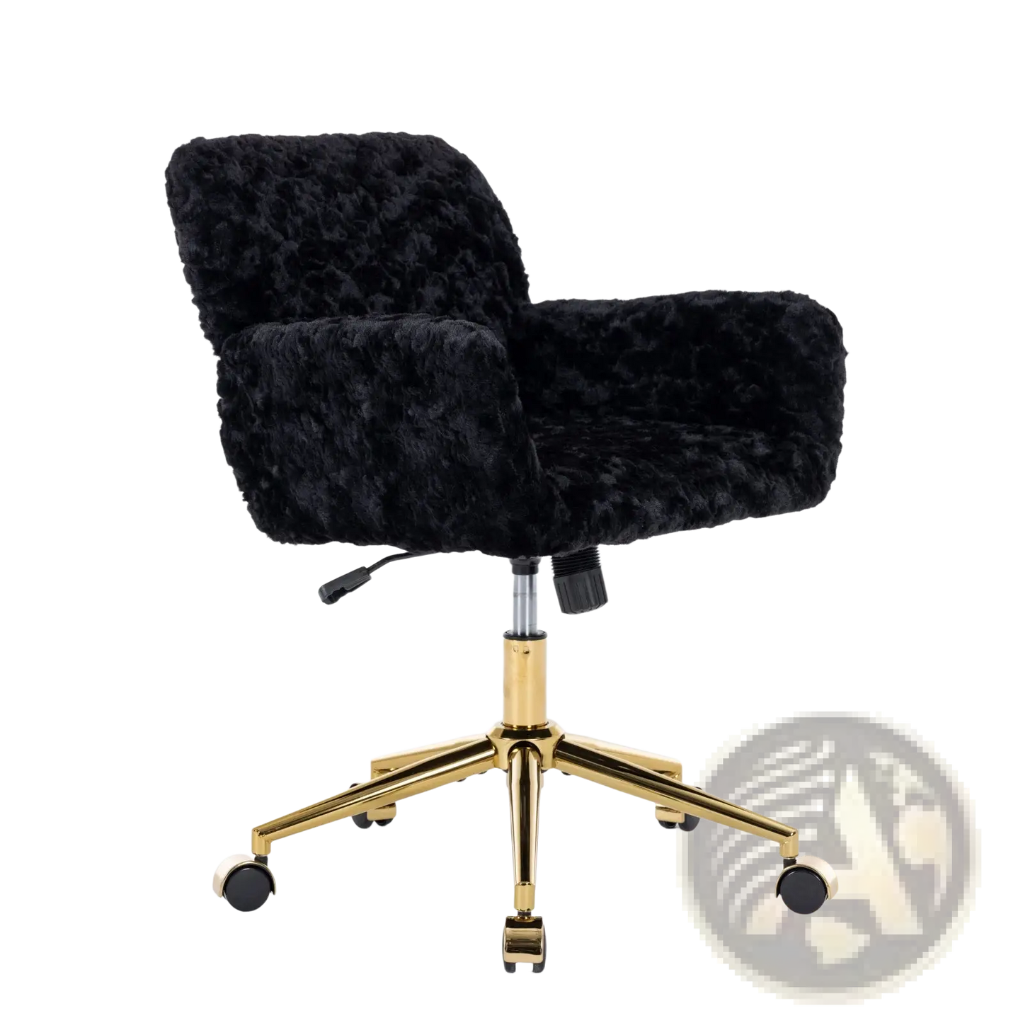 Black Faux Fur Office Chair with Gold Base