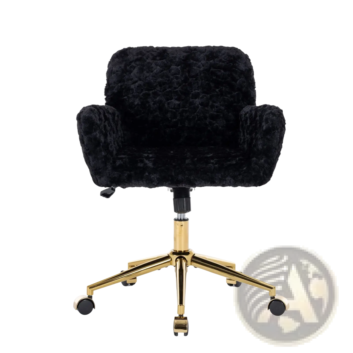 Black Faux Fur Office Chair with Gold Base