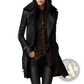 Black Faux Leather Double Breasted Trench Coat with Belt