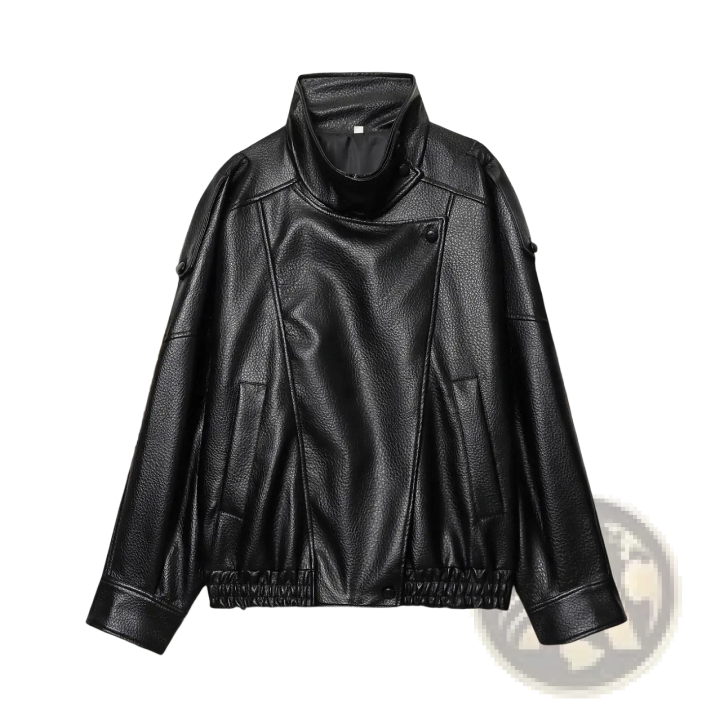 Black Faux Leather High Collar Women's Moto Jacket