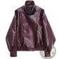 Black Faux Leather High Collar Women's Moto Jacket