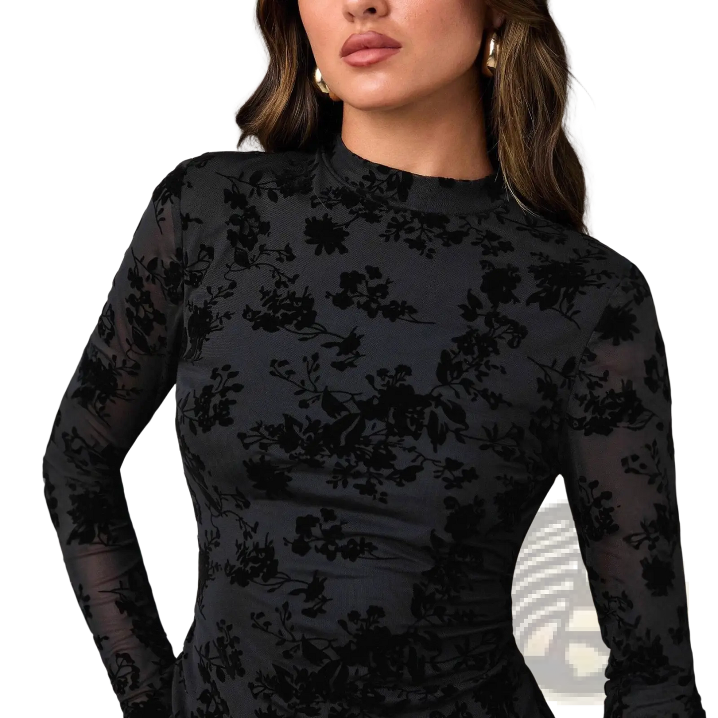 Black Flocking Floral Velvet Sheath Mini Dress