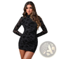Black Flocking Floral Velvet Sheath Mini Dress