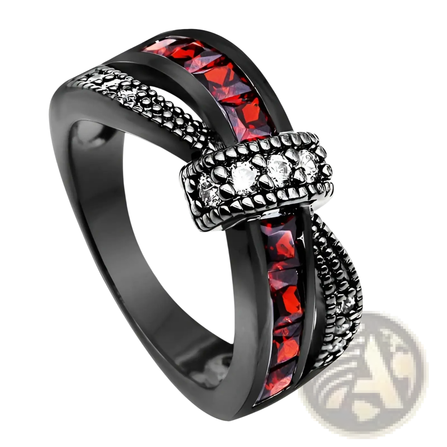 Black Gold Red Zircon Intertwined Dragon Ring