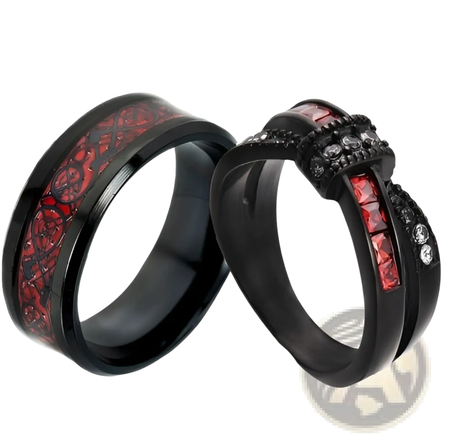 Black Gold Red Zircon Intertwined Dragon Ring