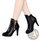 Black Leather Ankle Boots with Gold Buckle Heel