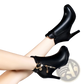 Black Leather Ankle Boots with Gold Buckle Heel