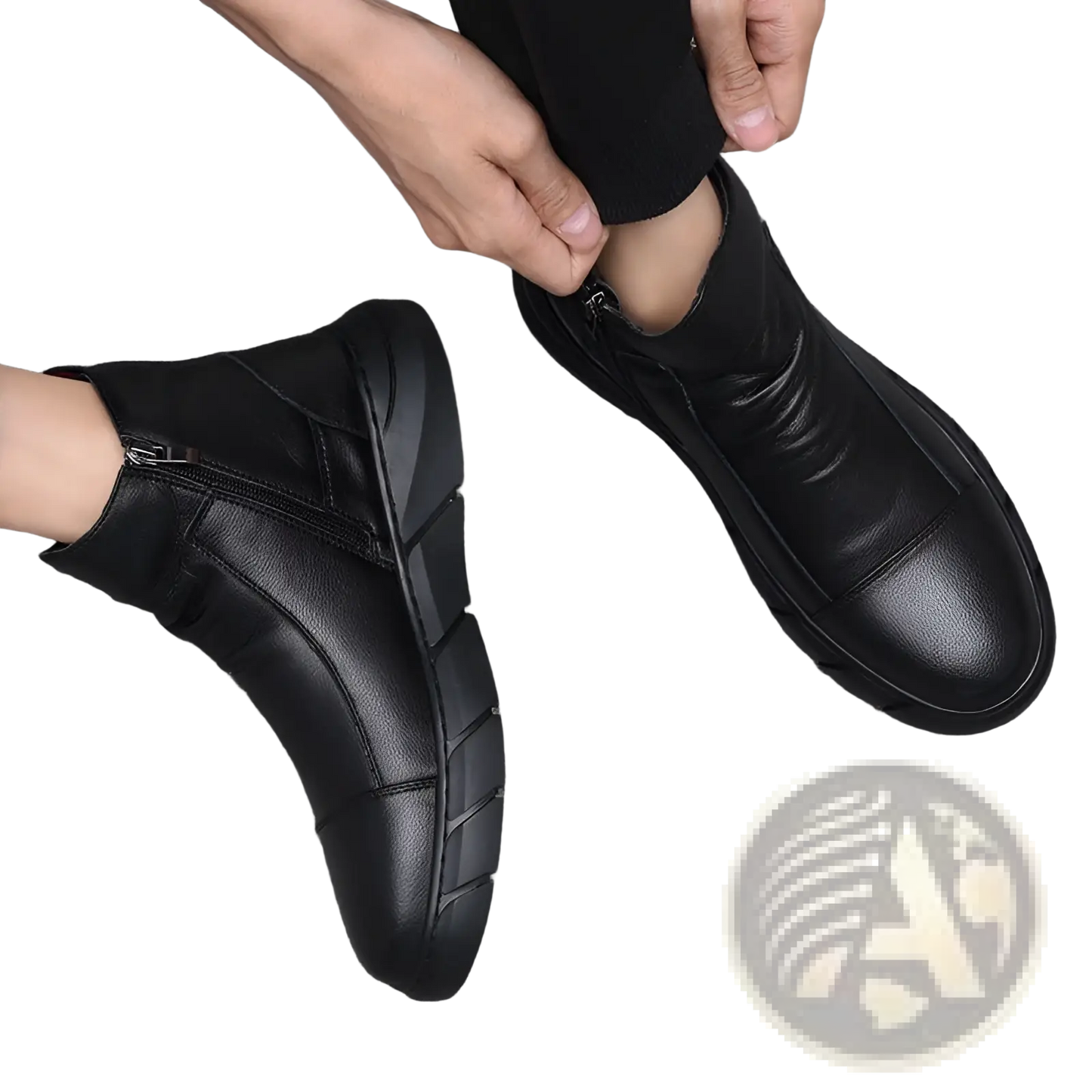 Black Leather High Top Boots with Chunky Sole