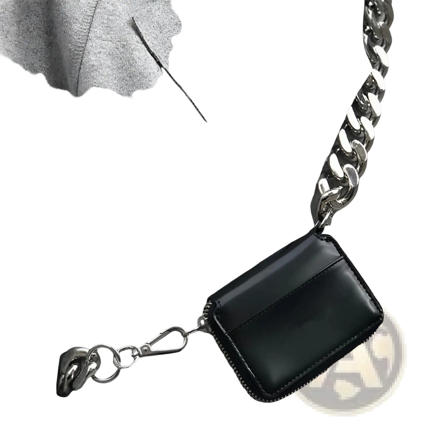 Black Leather Mini Waist Bag with Chunky Chain Strap