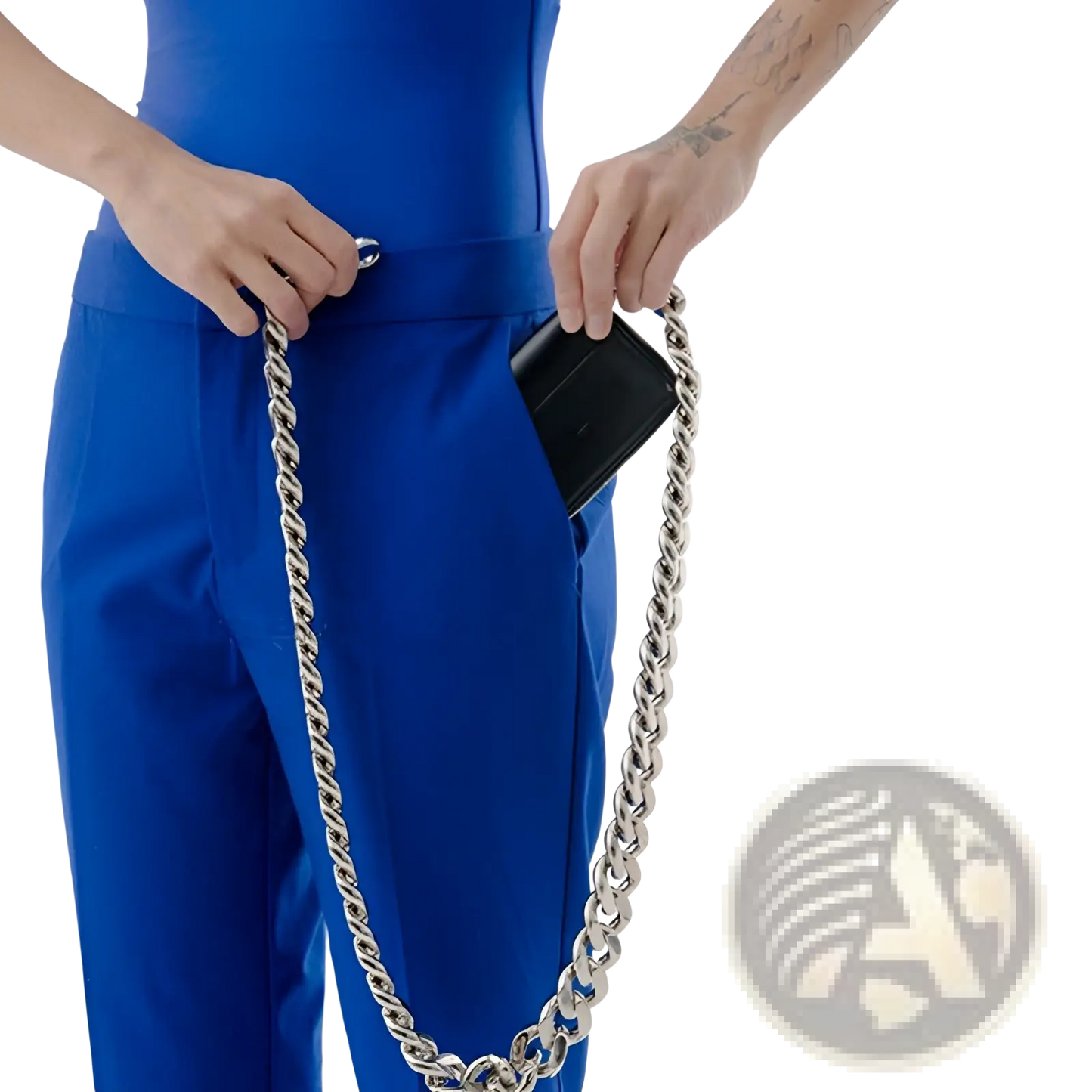 Black Leather Mini Waist Bag with Chunky Chain Strap