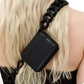 Black Leather Mini Waist Bag with Chunky Chain Strap