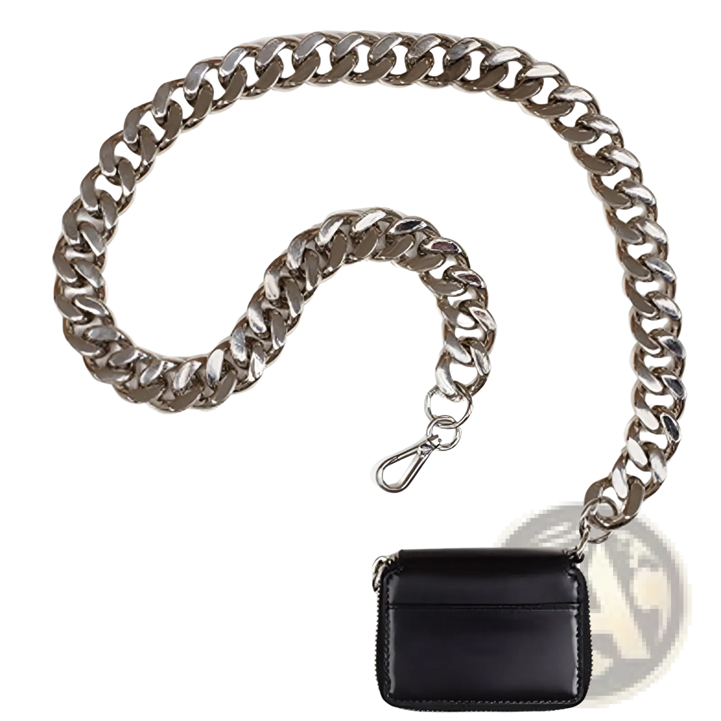 Black Leather Mini Waist Bag with Chunky Chain Strap