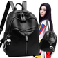 Black Leather School Backpack with Bear Charm