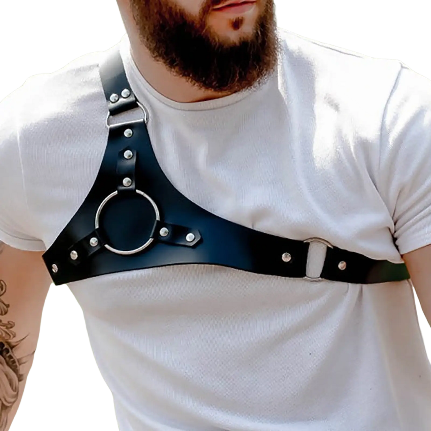 Black Leather Studded Dance Harness with Buckles