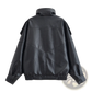 Black Litchi Leather Bomber Jacket for Women
