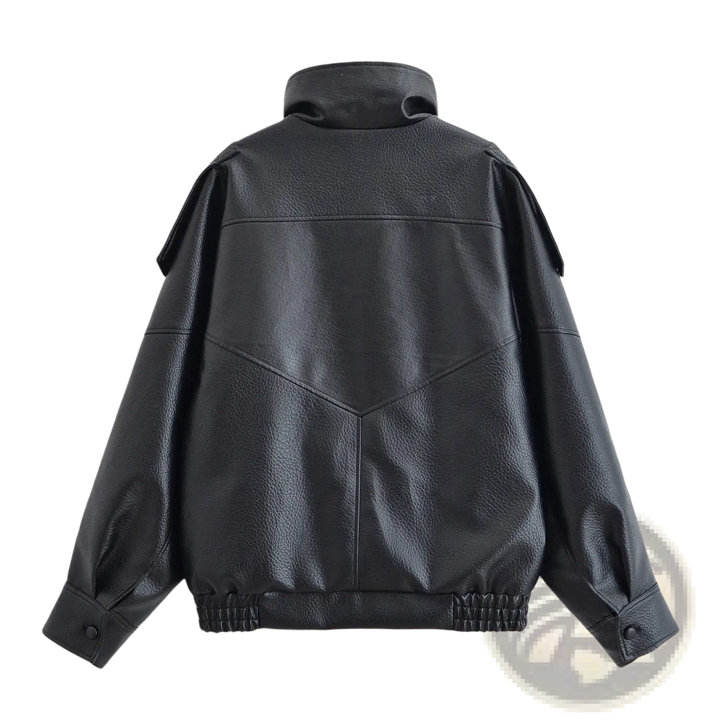 Black Litchi Leather Bomber Jacket for Women