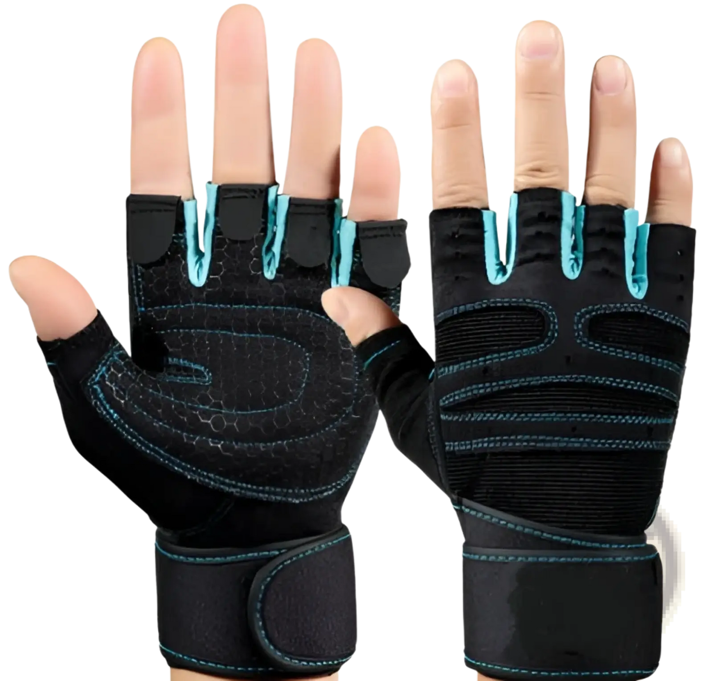 Black and Red Mesh Weightlifting Gloves with Wrist Straps