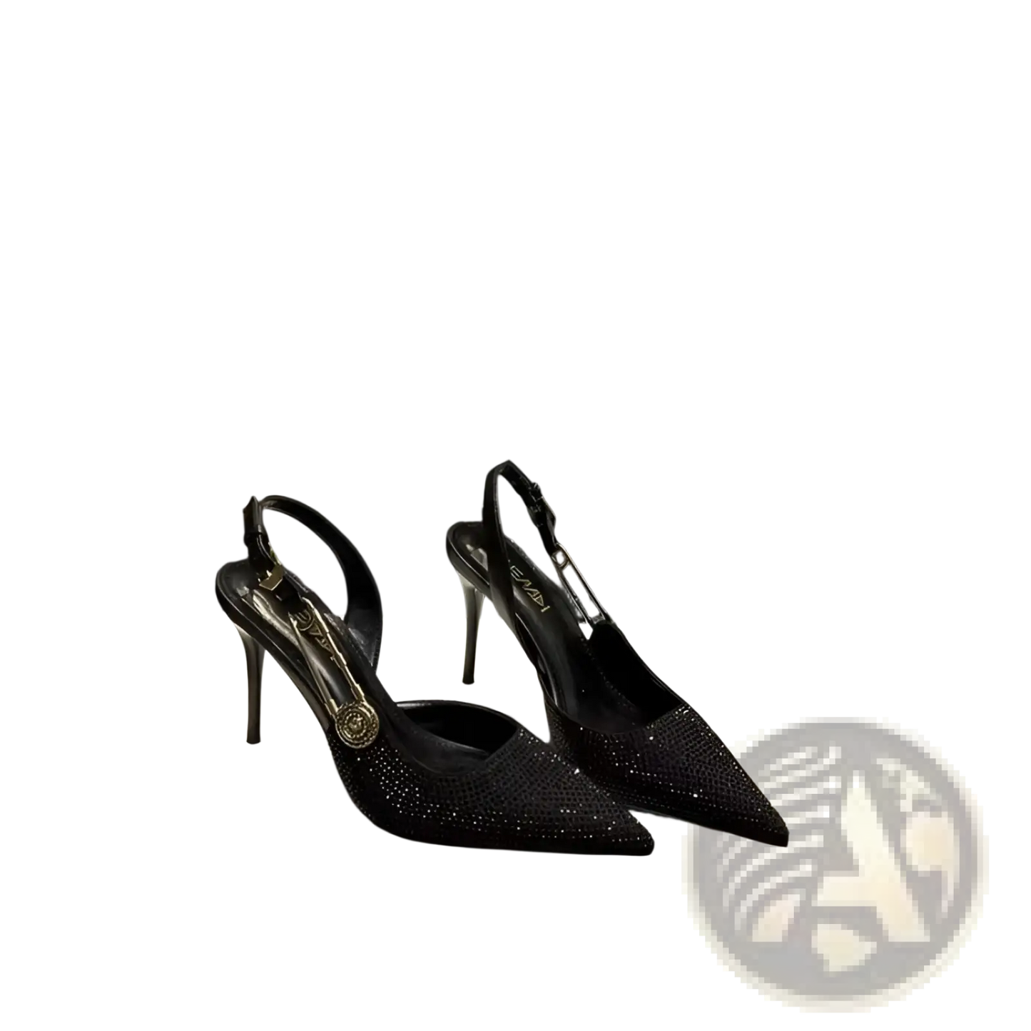 Black Rhinestone Slingback Stiletto Heels