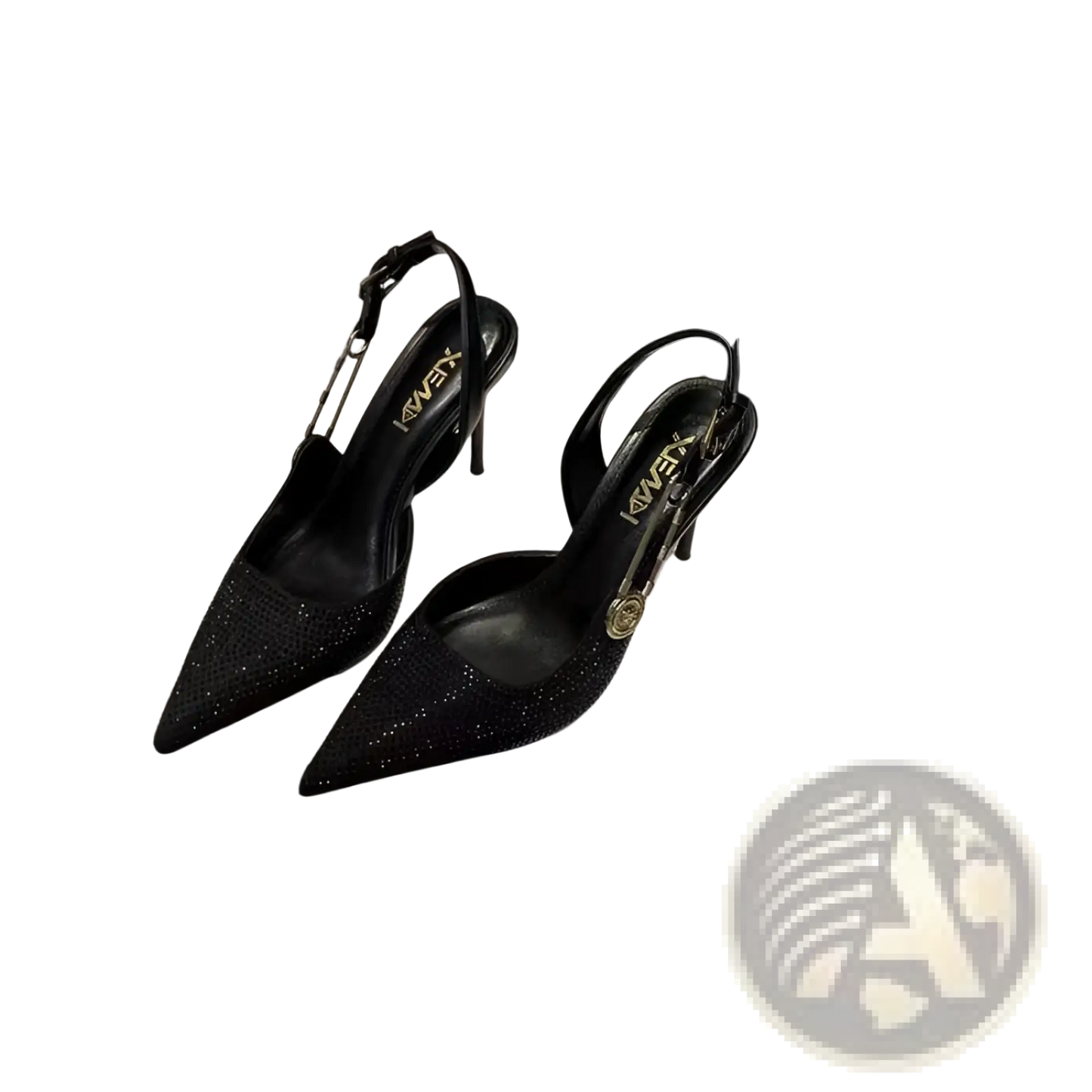 Black Rhinestone Slingback Stiletto Heels