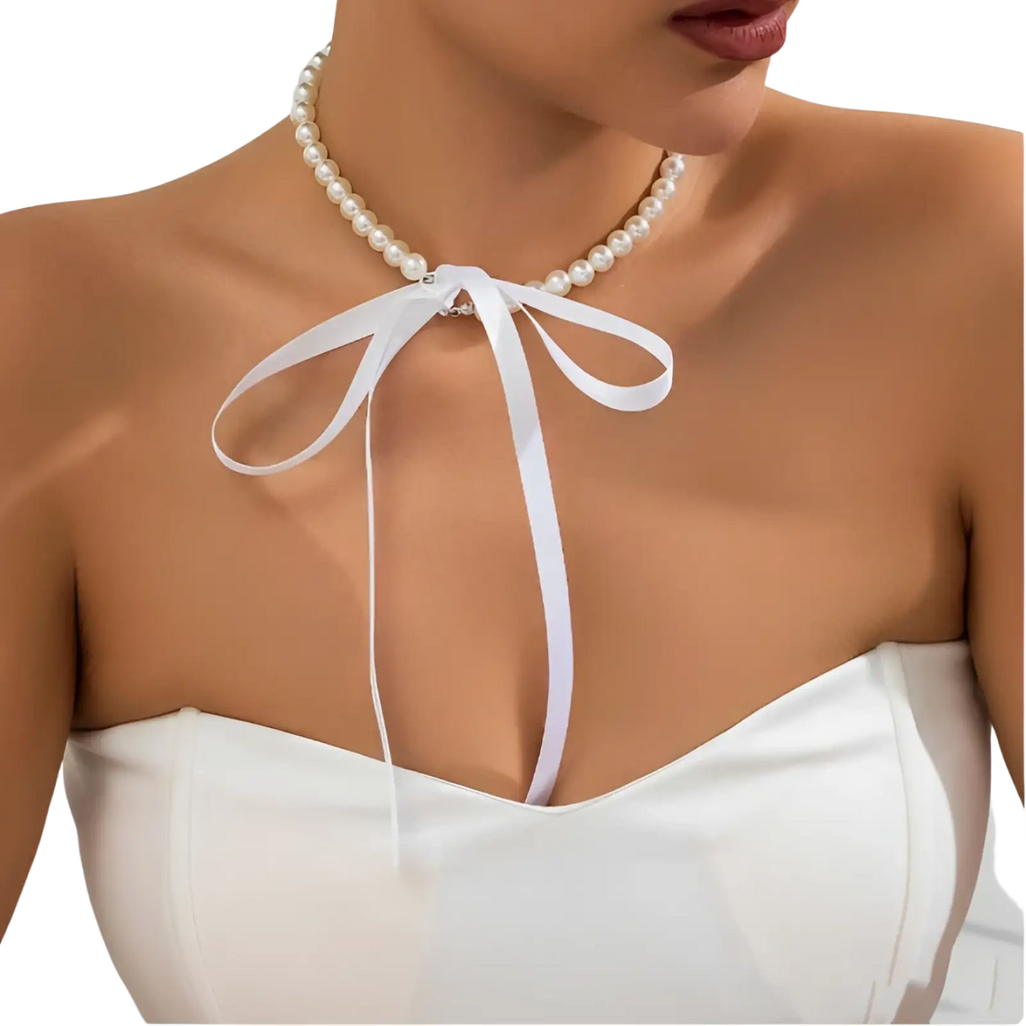 Black Satin and Pearl Ribbon Choker Bow Jewelry Set
