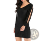 Black Sequin Tassel Sleeve Mini Dress