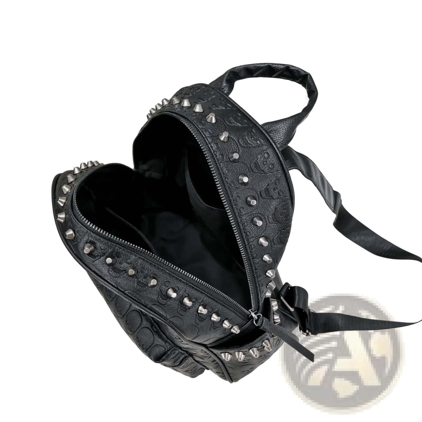 Black Studded Skull Leather Commute Backpack