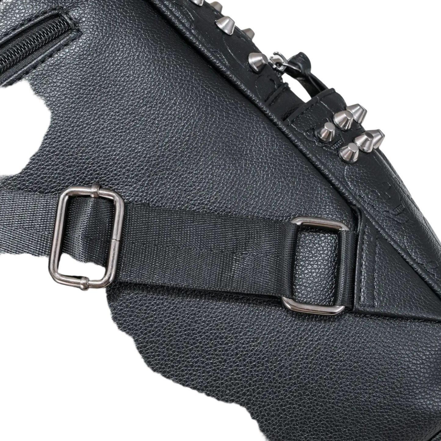 Black Studded Skull Leather Commute Backpack