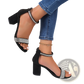 Black Suede Rhinestone Block Heel Sandals