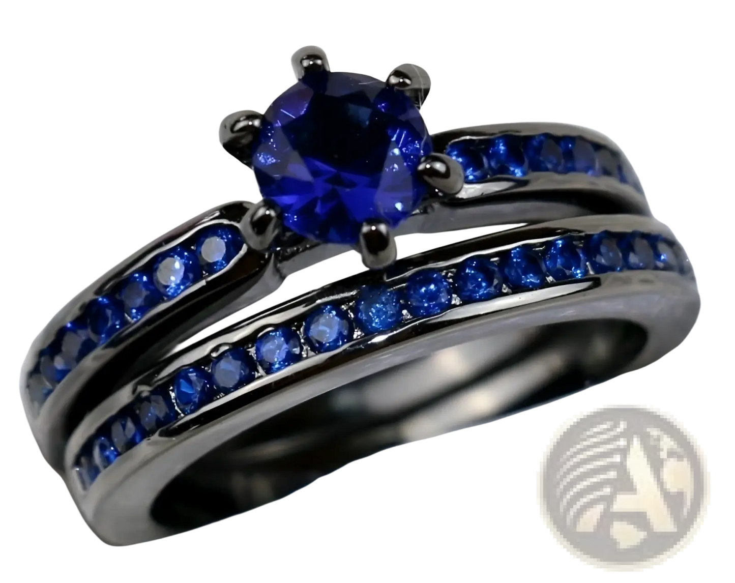 Black Tungsten and Purple Gemstone Wedding Band Set