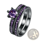 Black Tungsten and Purple Gemstone Wedding Band Set