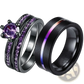 Black Tungsten and Purple Gemstone Wedding Band Set