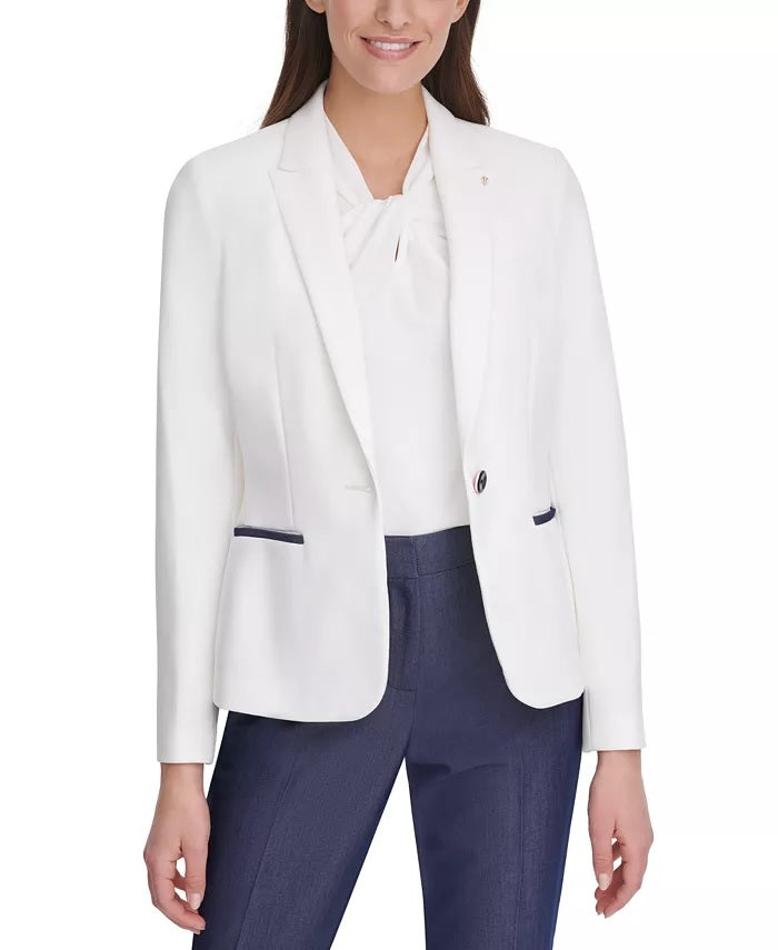 Tommy Hilfiger Women's Pique Knit Patch Blazer White Size 8