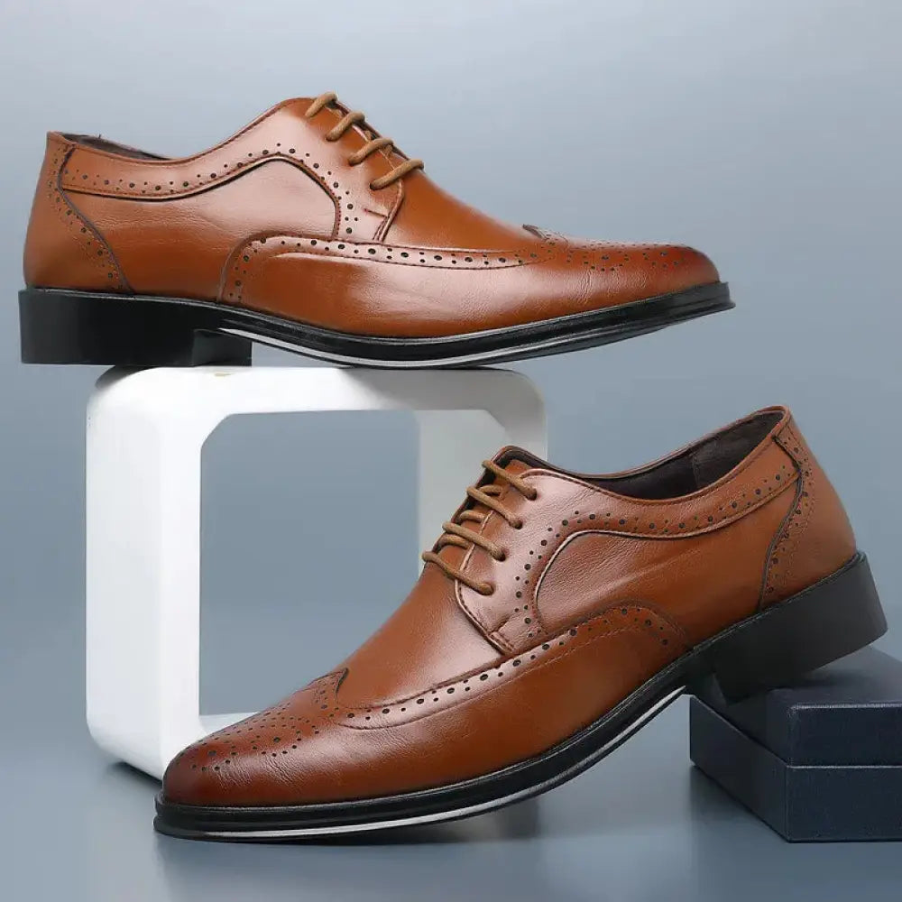 Men's Block Carved Leather Brogue Oxford Shoes