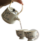 Blue Bamboo Ceramic Teapot Set with Two Cups