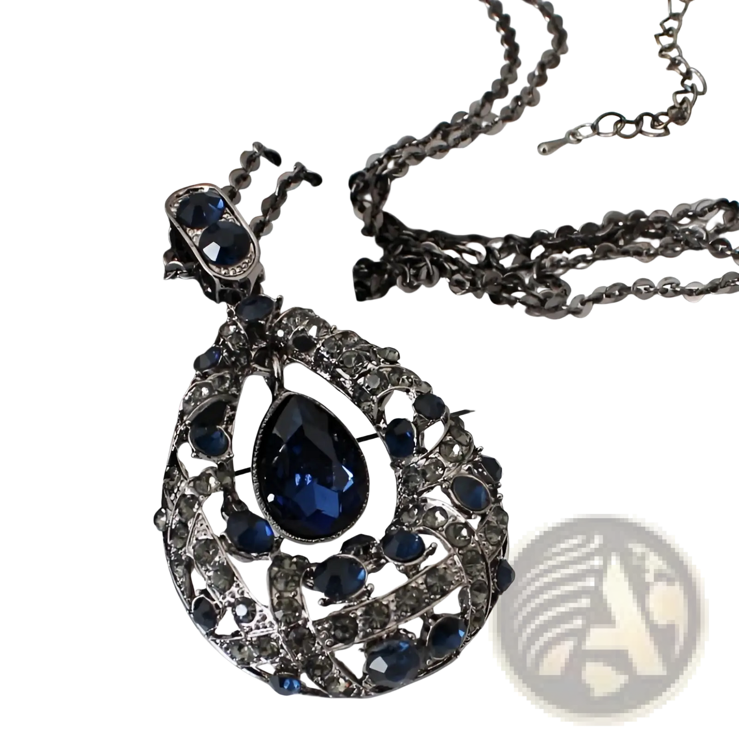 Blue Teardrop Filigree Pendant Korean Style Sweater Chain
