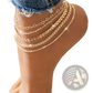 Bohemian Gold Heart and Leaf Layered Anklet Set