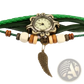 Bohemian Green Braided Leather Angel Wing Watch