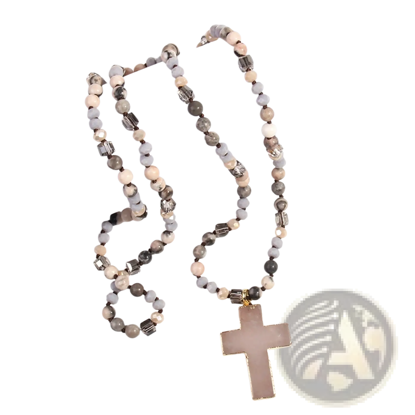 Bohemian Natural Stone and Glass Beaded Cross Necklace