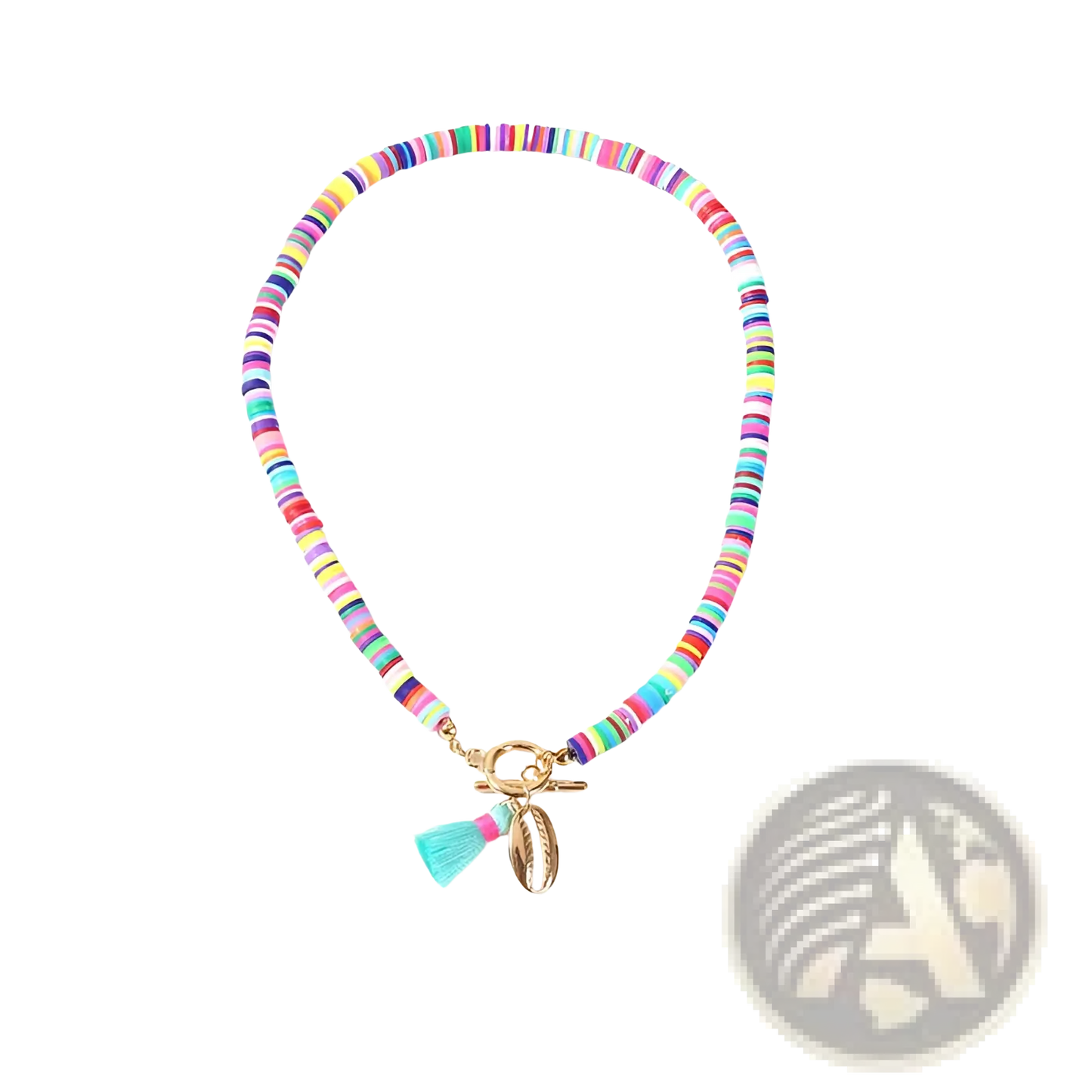 Bohemian Rainbow Beaded Choker with Shell and Tassel Charms