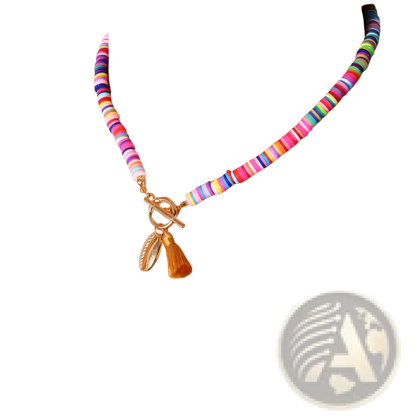 Bohemian Rainbow Beaded Choker with Shell and Tassel Charms