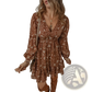 Bohemian Rust Floral Tiered Mini Dress with Puff Sleeves