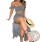 Bohemian Off-shoulder High Slit Two-piece Maxi Dress
