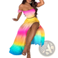 Bohemian Off-shoulder High Slit Two-piece Maxi Dress