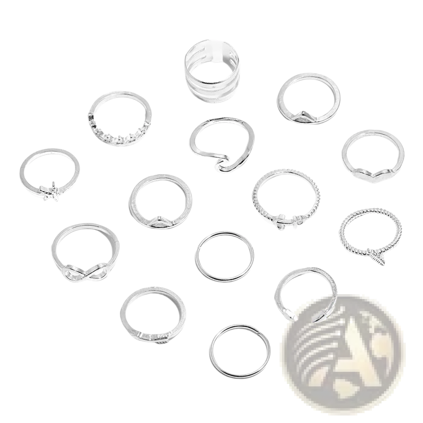 Bohemian Silver Mixed Motif Stackable Ring Set