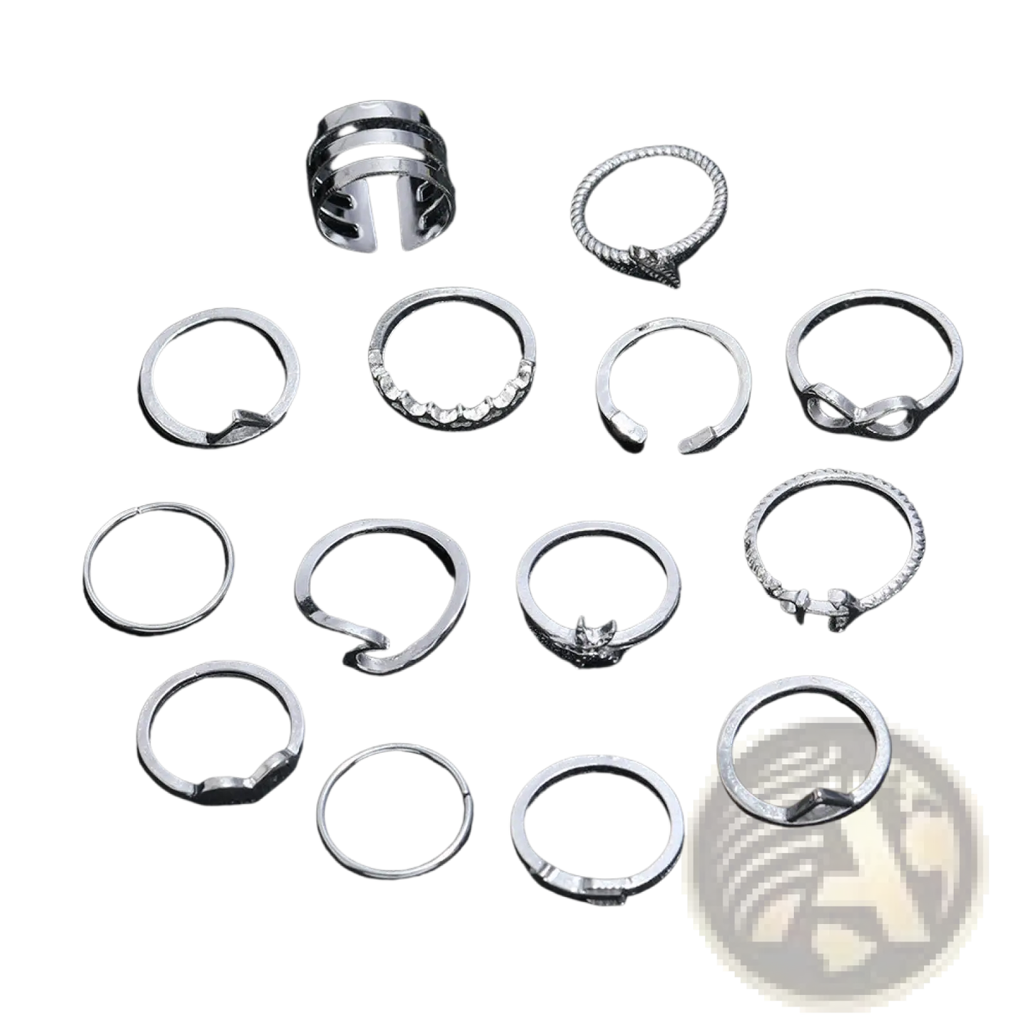 Bohemian Silver Mixed Motif Stackable Ring Set