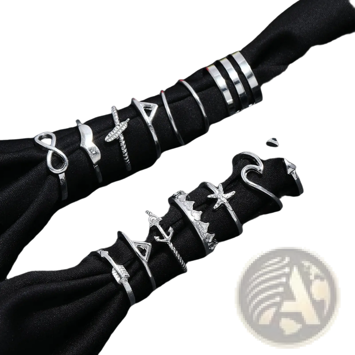 Bohemian Silver Mixed Motif Stackable Ring Set