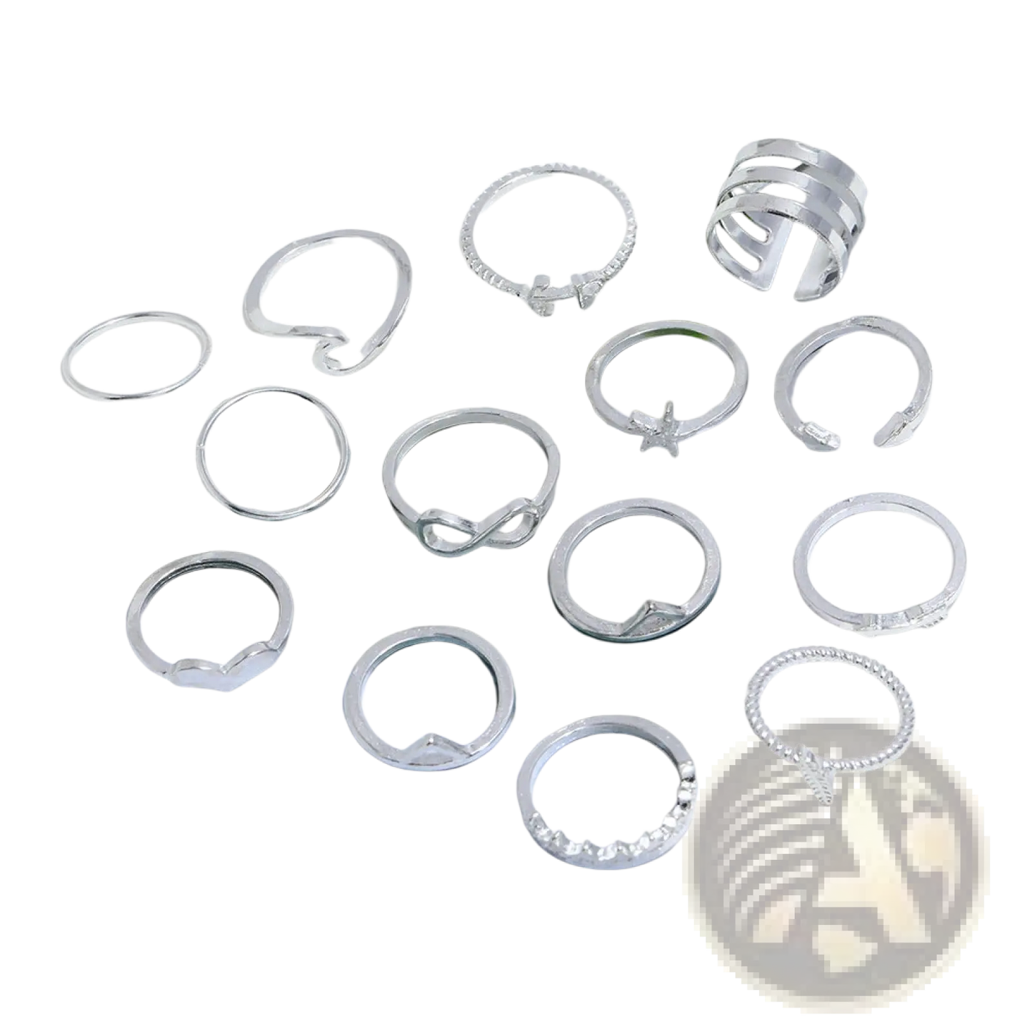 Bohemian Silver Mixed Motif Stackable Ring Set