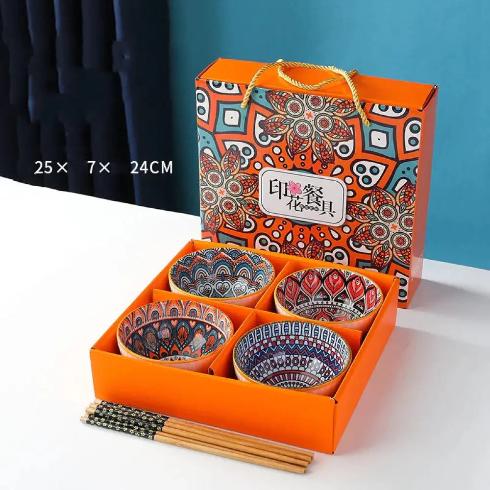 4-piece Bohemian Mandala Ceramic Bowl Gift Set