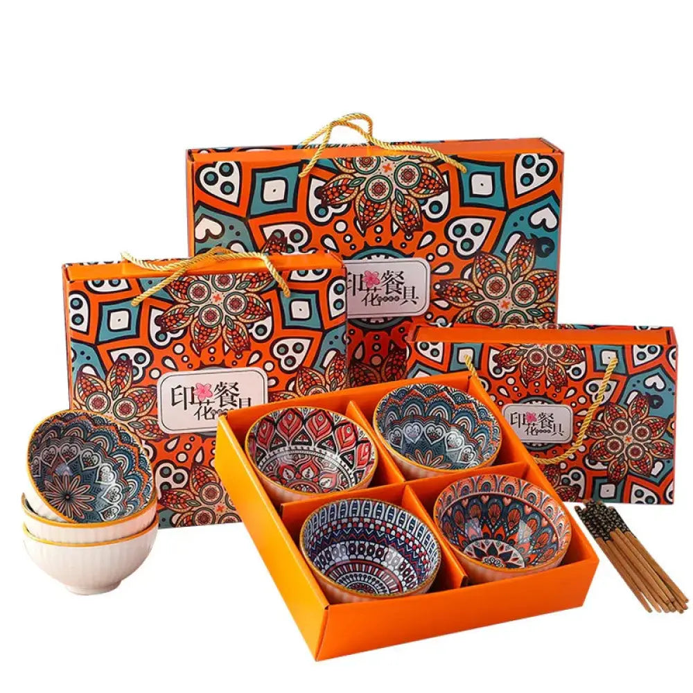 4-piece Bohemian Mandala Ceramic Bowl Gift Set