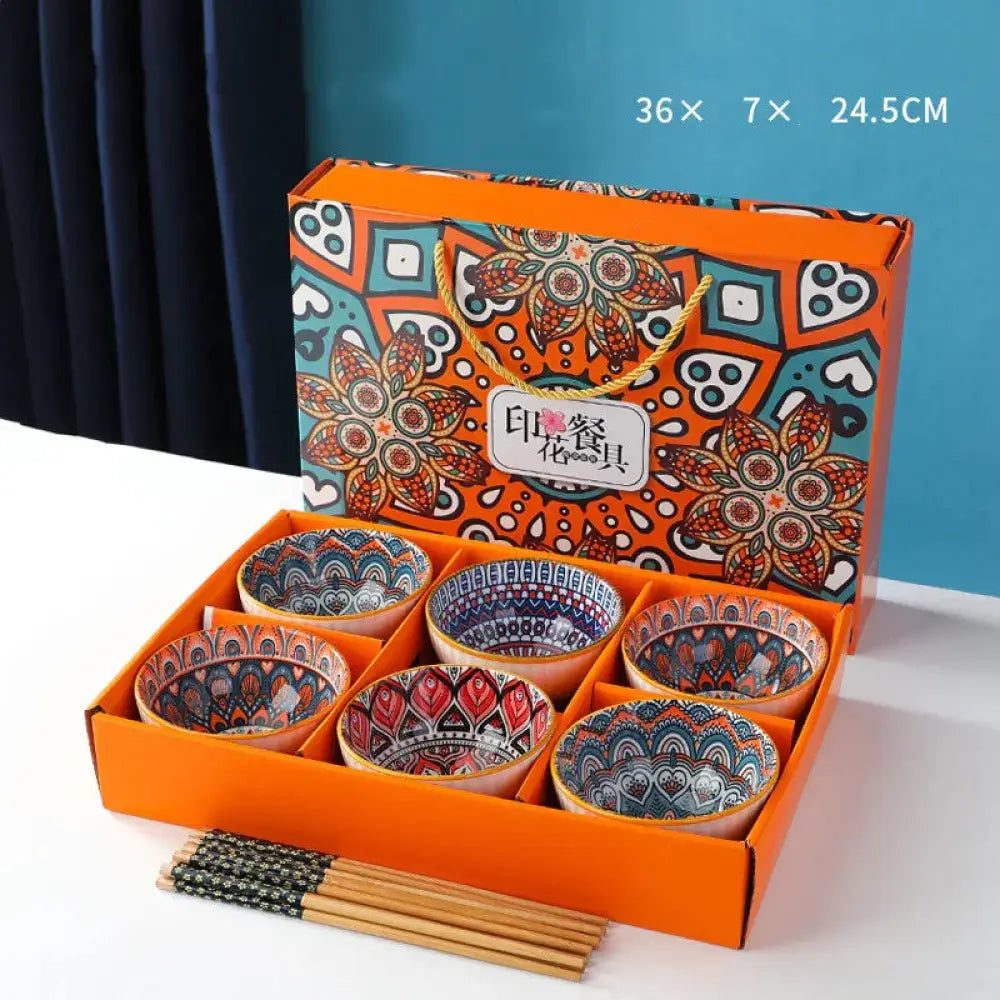 4-piece Bohemian Mandala Ceramic Bowl Gift Set